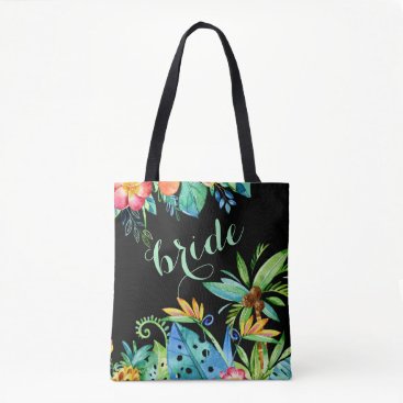 Tropical Floral Black 2-sided Custom Bridesmaid Tote Bag Tropical Floral Black 2-sided Custom Bridesmaid Tote Bag