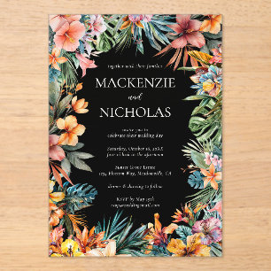 Tropical Floral Black Acrylic Wedding  Invitation