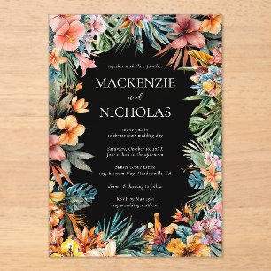 Tropical Floral Black Acrylic Wedding  Invitation