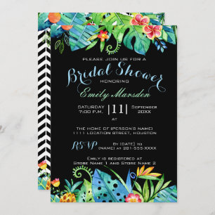 Tropical Floral Black Bridal Shower Invitation