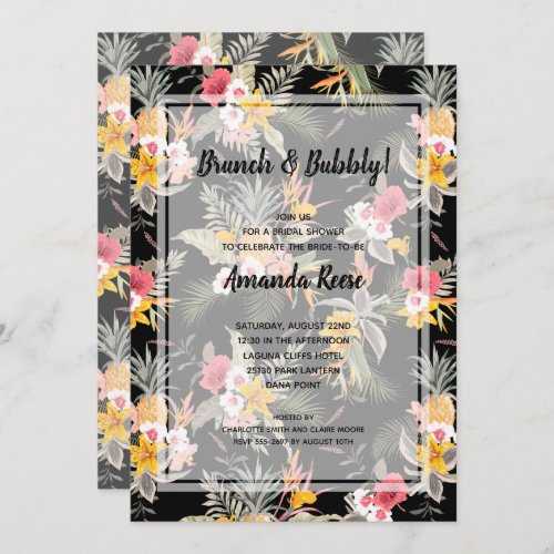 Tropical Floral Black Bridal Shower Invitation