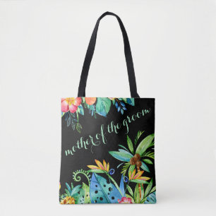 Tropical Floral Black Mother of the Groom Tote Bag