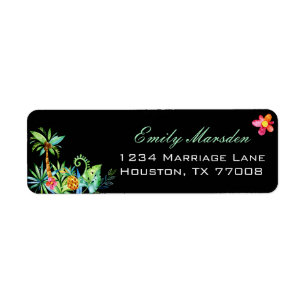 Tropical Floral Black Return Address Label