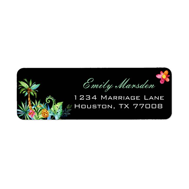 Tropical Floral Black Return Address Label (Front)