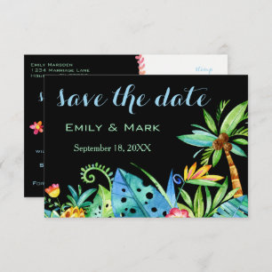 Tropical Floral Black Save The Date Invitation