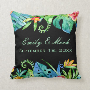 Tropical Floral Black Wedding Custom Throw Pillow