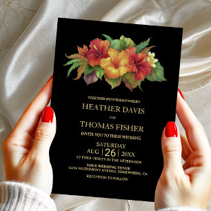 Tropical Floral Black Wedding Invitation
