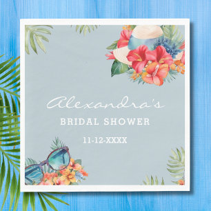 Tropical Floral Blue Beach Bridal Shower Napkins