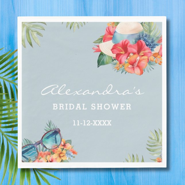 Tropical Floral Blue Beach Bridal Shower Napkins (Creator Uploaded)
