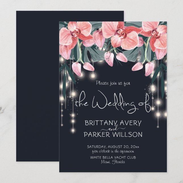 Tropical Floral Blue Wedding Invitation (Front/Back)
