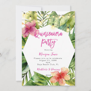 tropical floral boho quinceanera party invitation