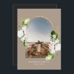 Tropical Floral | Boho Save the Date<br><div class="desc">Featuring beautiful tropical florals and your save the date details. Retro arched frame masks one full photo. Background color can be personalized. Beautiful watercolor florals in shades of warm yellow, blush pink, and delicate ivory white with lush tropical greenery. With a blooming palette like this, every event element is sure...</div>