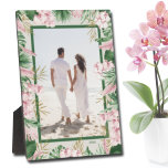 Tropical Floral Border Frameless Photo Plaque<br><div class="desc">Tabletop plaque with a built-in easel features your favorite photo accented with beautiful watercolor tropical flowers and greenery on ANY COLOR BACKGROUND. CHANGE the date to the current year or you can delete it or add more information. Great as a gift or to display your favorite photo in your own...</div>