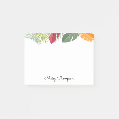 Tropical Floral Border Monogram Name Post_it Notes