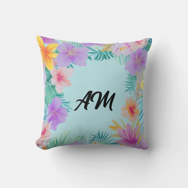 Tropical Floral Border Summer Aesthetic  Throw Pillow (Front)