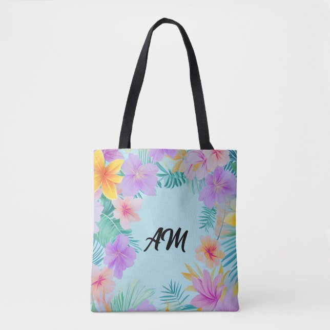 Tropical Floral Border Summer Aesthetic  Tote Bag (Front)