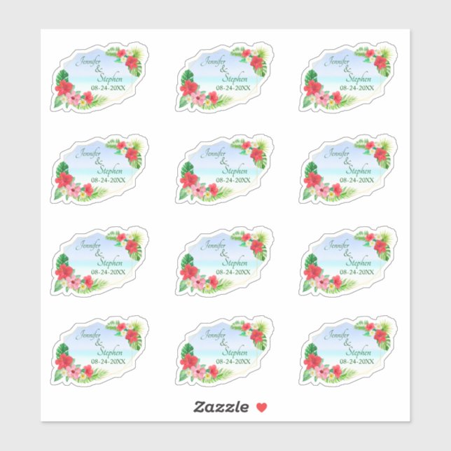 Tropical Floral Botanical Gold Geometric Wedding Sticker (Sheet)