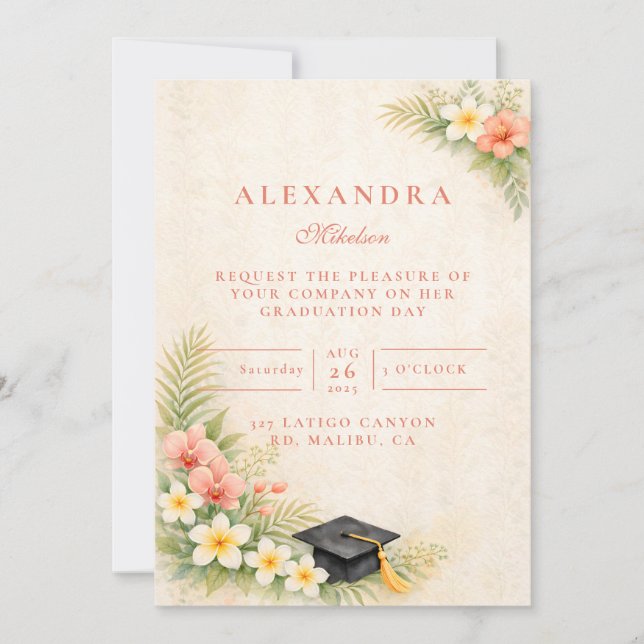 Tropical Floral Botanical Graduation Invitation (Front)