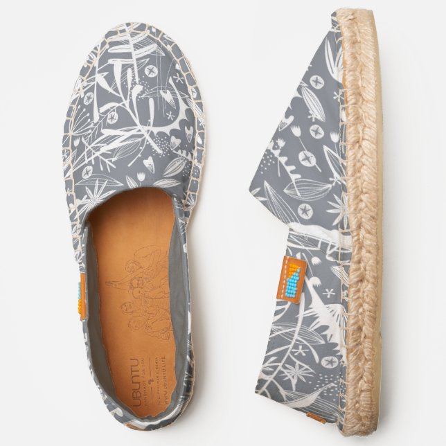 Tropical Floral Botanical Gray and White Espadrilles (Side)