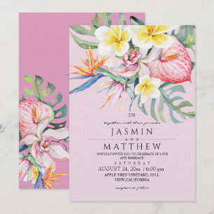 Tropical Floral Botanical Hot Pink Wedding Invitation