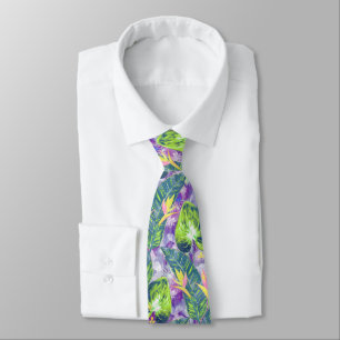 Tropical floral, Botanical, lilac, green, pink Neck Tie