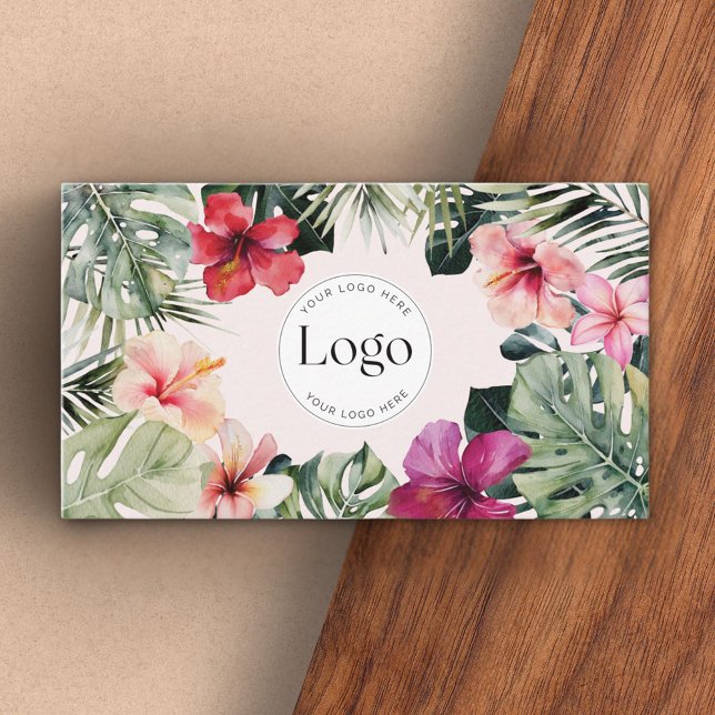 Tropical Floral Botanical Logo QR Code Business Card (Close up)