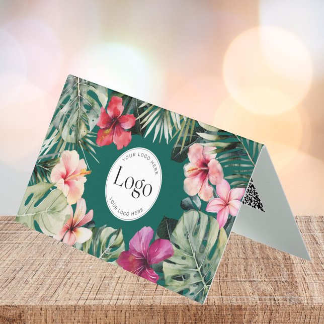 Tropical Floral Botanical Logo QR Code Folded Business Card (Close up)