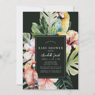 Tropical Floral & Botanical Parrot Baby Shower Invitation