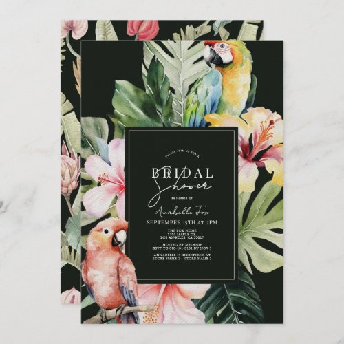 Tropical Floral  Botanical Parrot Bridal Shower Invitation