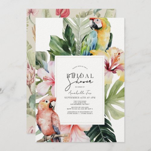 Tropical Floral  Botanical Parrot Bridal Shower Invitation