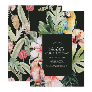 Tropical Floral & Botanical Parrot Kids Birthday Invitation