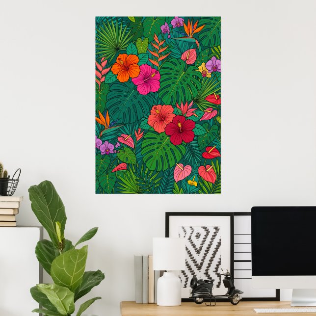 Tropical Floral Botanical Pattern Poster (Home Office)