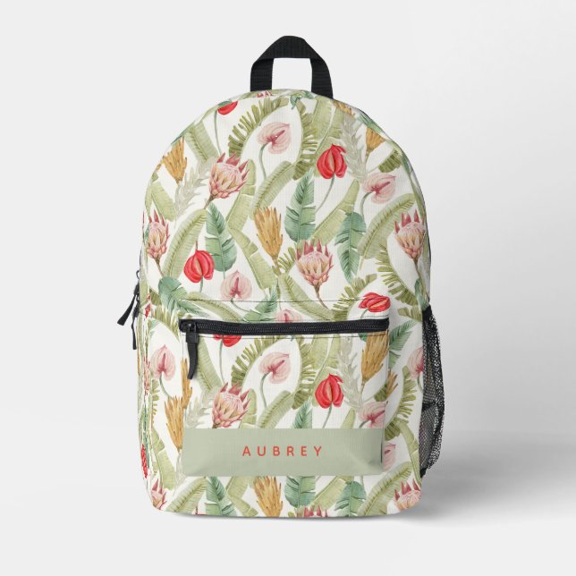 Tropical Floral & Botanical Pattern Watercolor Printed Backpack (Front)
