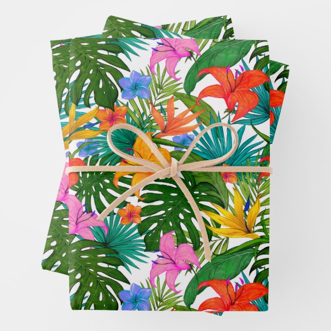 TROPICAL FLORAL BOTANICAL PATTERN  WRAPPING PAPER SHEETS (In situ)