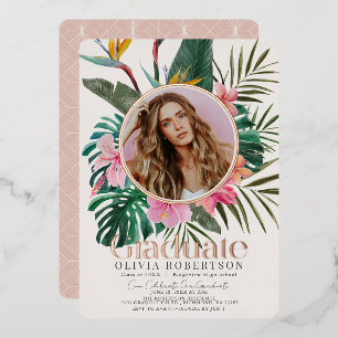 Tropical Floral & Botanical Photo Graduation Foil Invitation