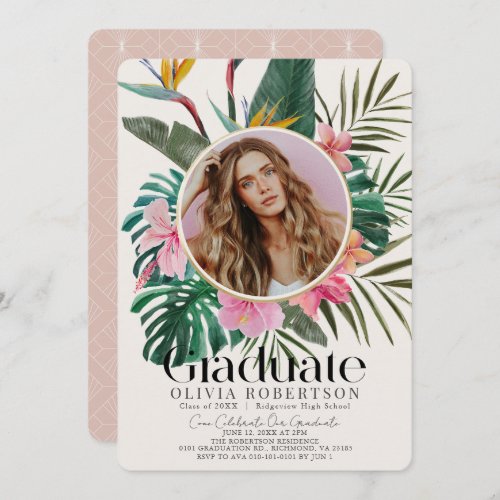 Tropical Floral  Botanical Photo Graduation Invitation