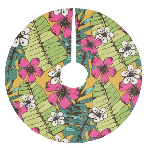 Tropical Floral Botanical Summer Wallpaper Brushed Polyester Tree Skirt