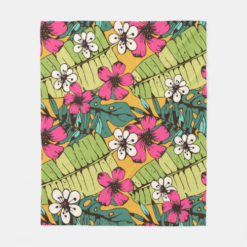Tropical Floral Botanical Summer Wallpaper Fleece Blanket