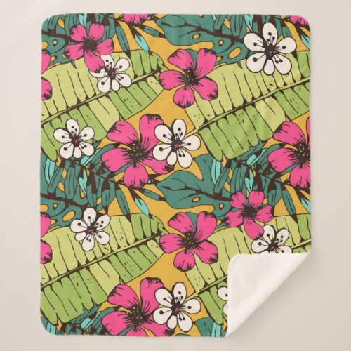 Tropical Floral Botanical Summer Wallpaper Sherpa Blanket