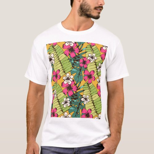 Tropical Floral Botanical Summer Wallpaper T_Shirt