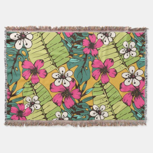 Tropical Floral Botanical Summer Wallpaper Throw Blanket