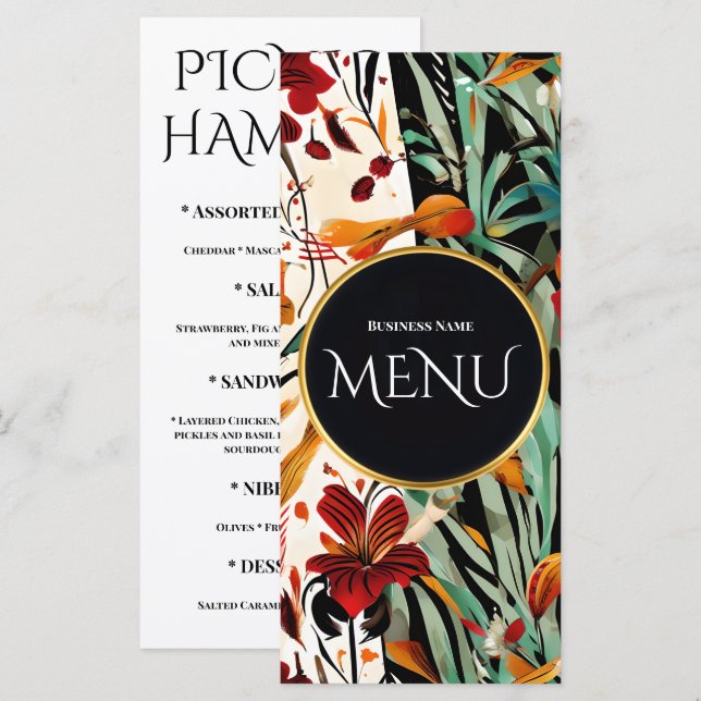 Tropical Floral Botanical Wedding Elegant Design Menu (Front/Back)