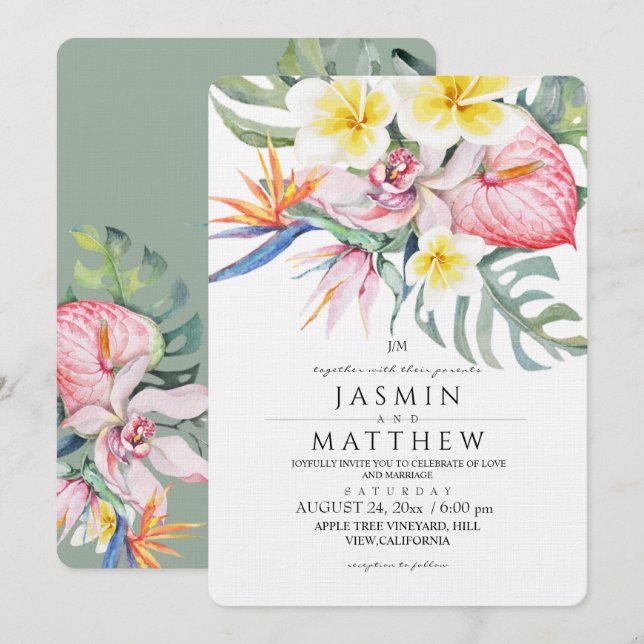  Tropical Floral Botanical Wedding Invitation (Front/Back)