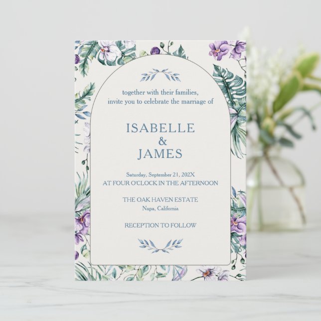 Tropical Floral Botanical Wedding Personalized Invitation (Standing Front)