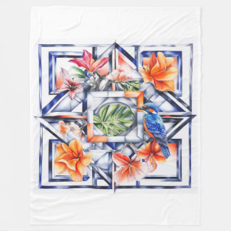 Tropical Floral, Botanical with Bird Fleece Blanket