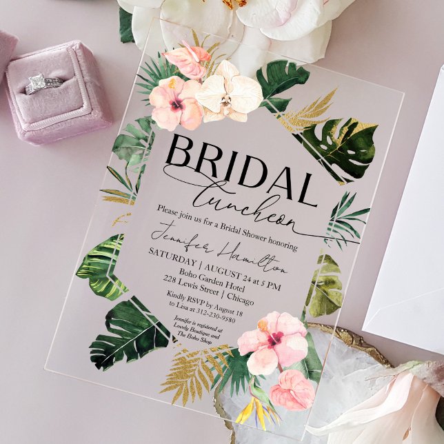  Tropical Floral Bridal Luncheon Bridal Shower Acrylic Invitations (Creator Uploaded)