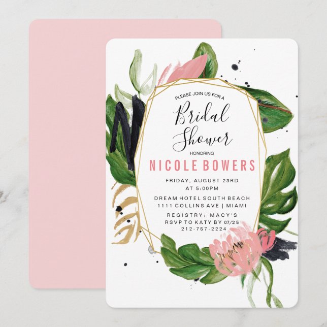 Tropical Floral Bridal Shower Invitation (Front/Back)