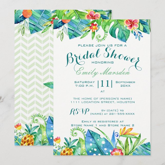 Tropical Floral Bridal Shower Invitation (Front/Back)