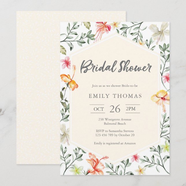 Tropical floral Bridal Shower Invitation (Front/Back)