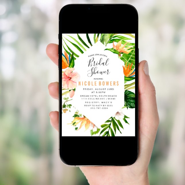 Tropical Floral Bridal Shower Invitation (Front Digital)